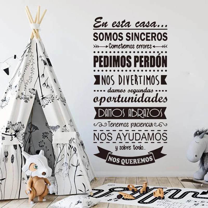 Kids Education Quotes - สติกเกอร์ติดผนังขนาดใหญ่สไตล์สเปนในบ้านหลังนี้สำหรับเด็กใช้ในห้องเด็กเล็ก E448สติกเกอร์ไวนิลคำคมความรักของครอบครัวชาวสเปน