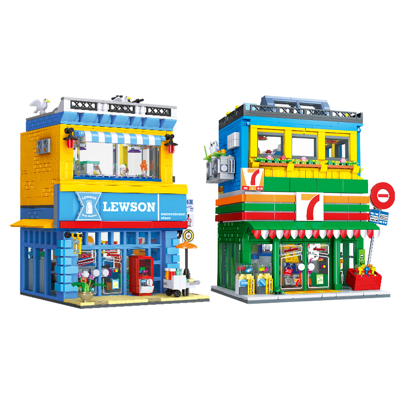 Kids Education Store - 1263+PCS ฉากถนนร้านสะดวกซื้อ MOC บล็อกตัวต่อขนาดเล็ก DIY โมเดล